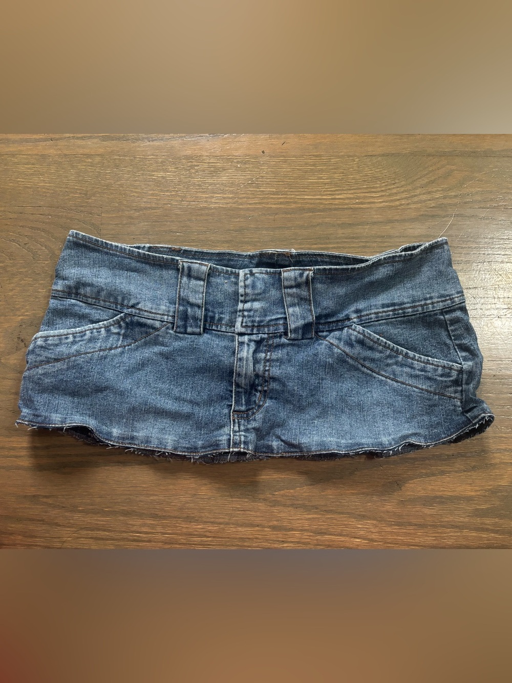 vintage Y2K low-rise extreme mini micro denim skirt wide waistband size 7